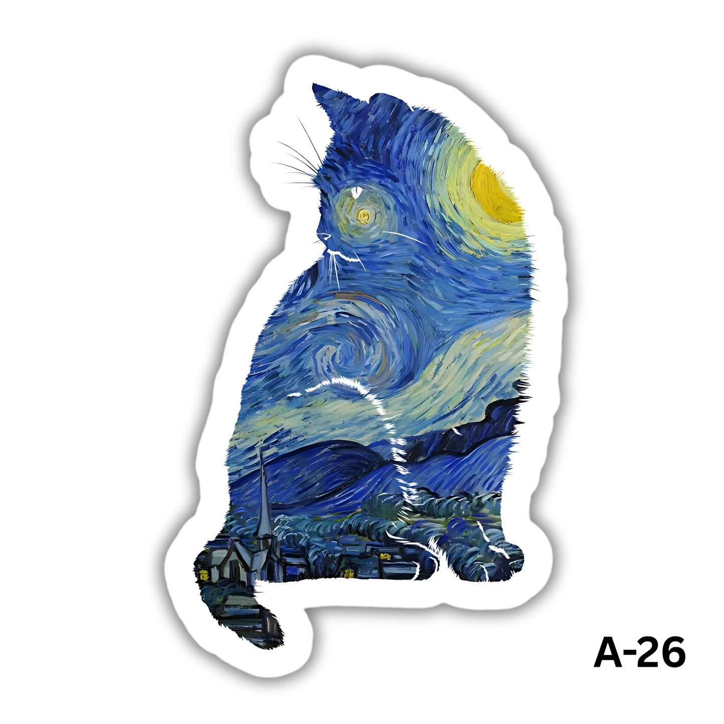 Vincent's Starry night museum cat sticker(A-26)