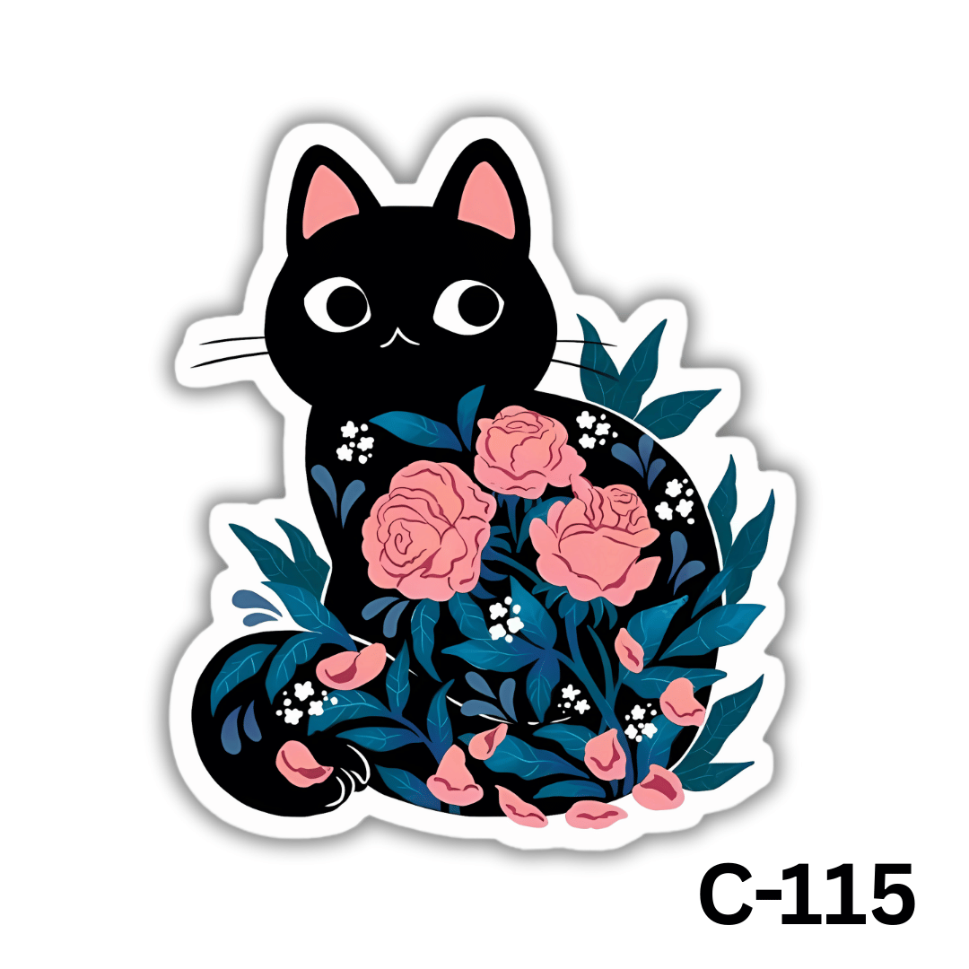 Cat surrounded by pink roses(C-115)