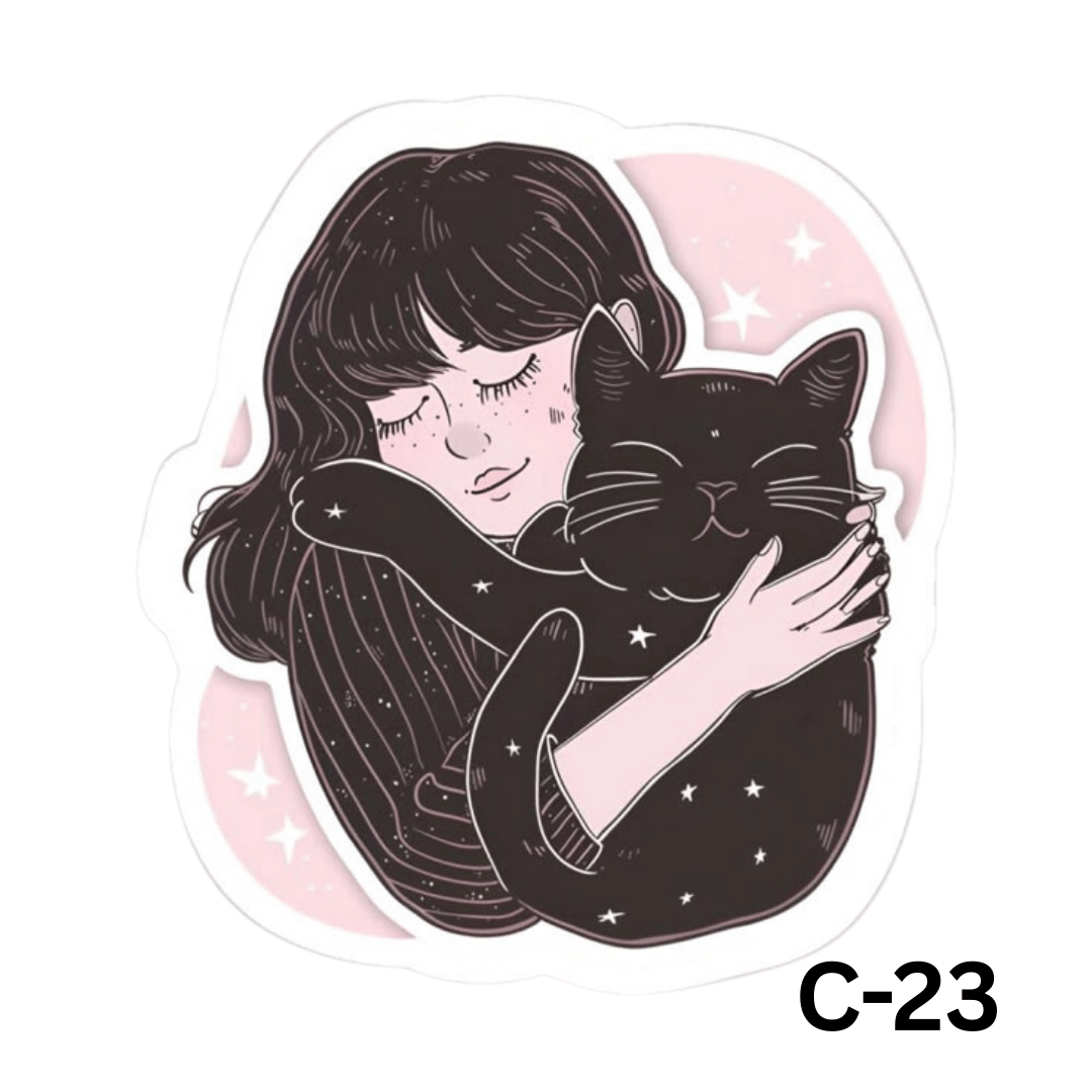 A Girl with a cute black cat(C-23)