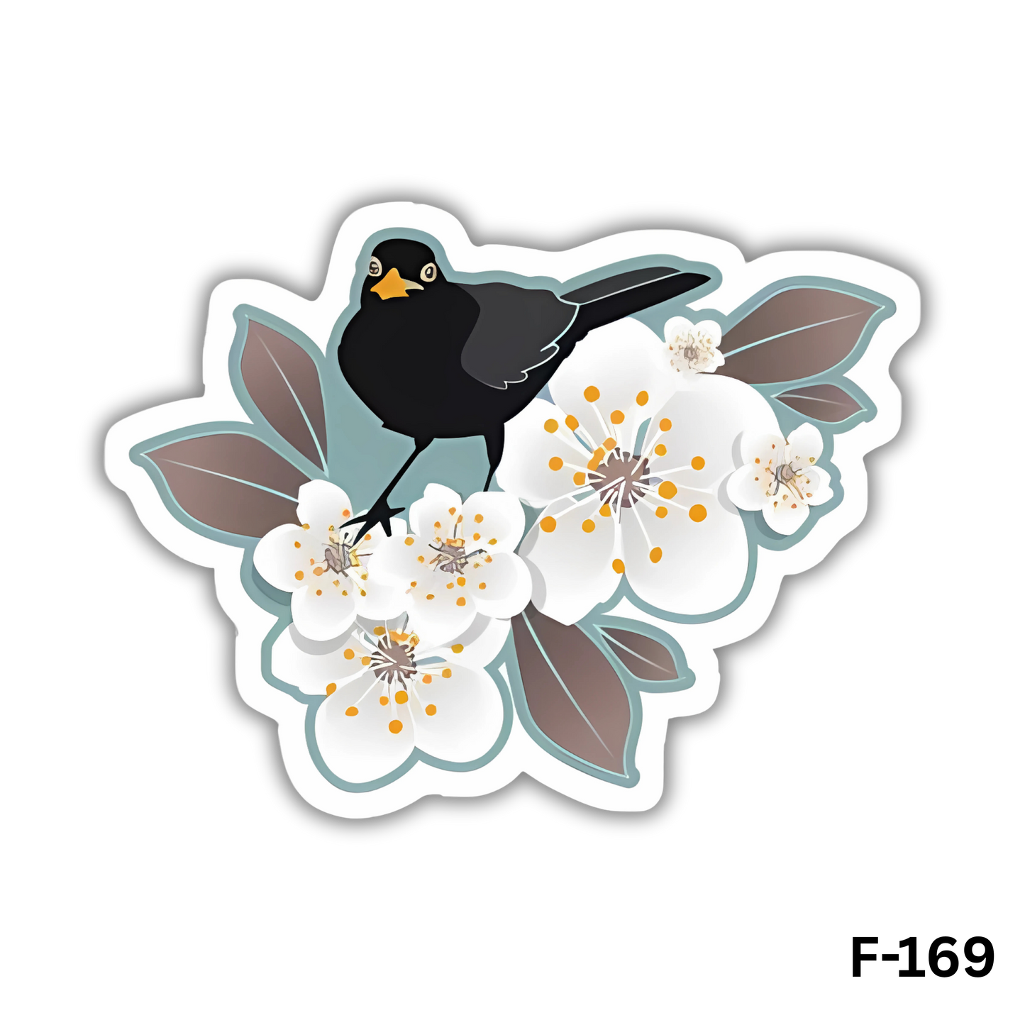 Bird and White Flowers sticker(F-169)