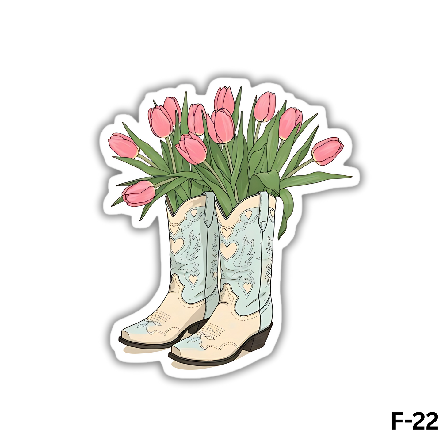 Boot with Pink Tulip Flowers(F-22)
