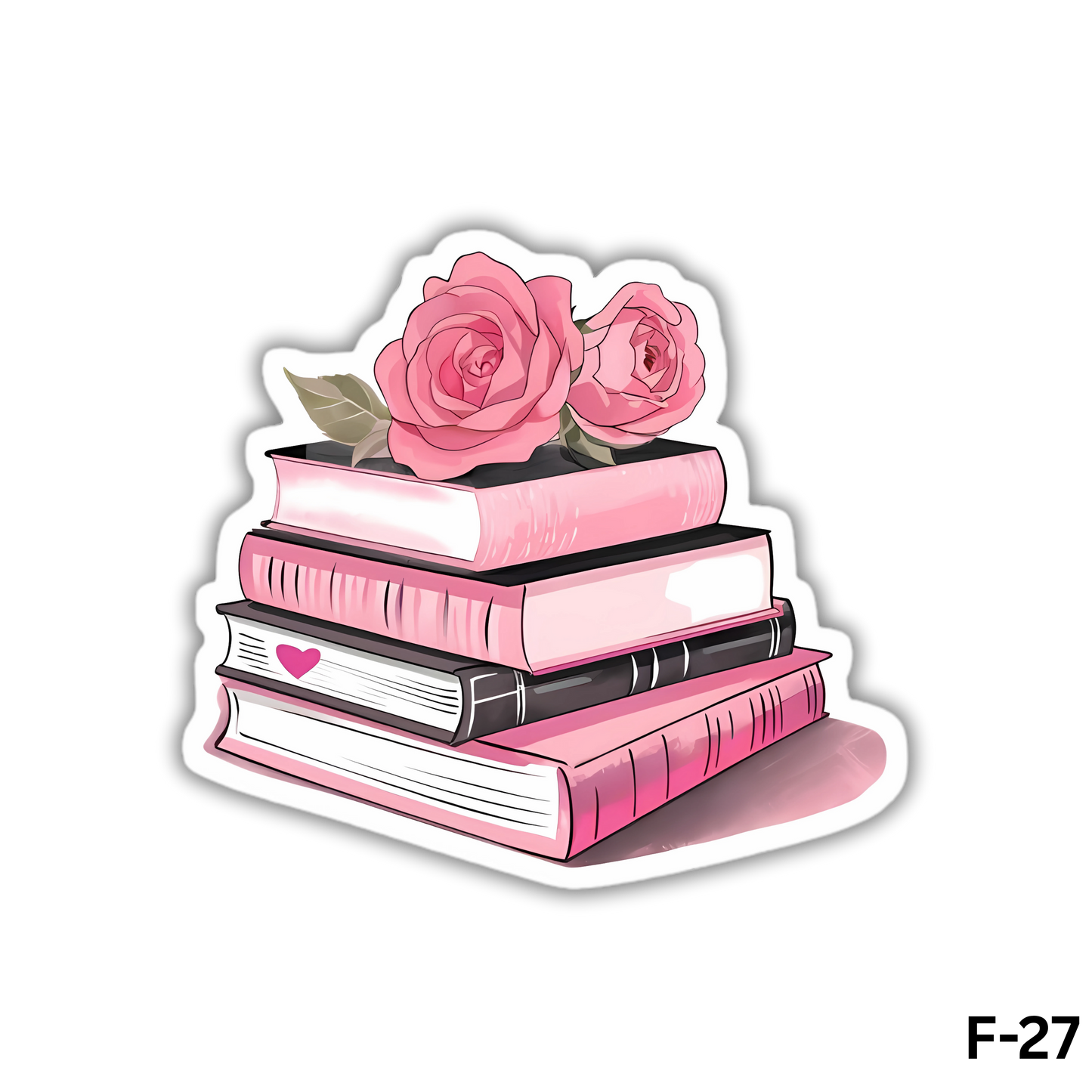 Stack of Books with Pink Roses(F-27)