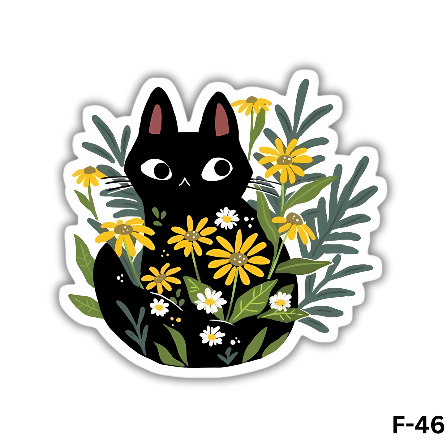 Black Cat with Sunflowers(F-46)