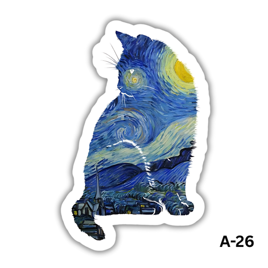 Vincent's Starry night museum cat sticker(A-26)
