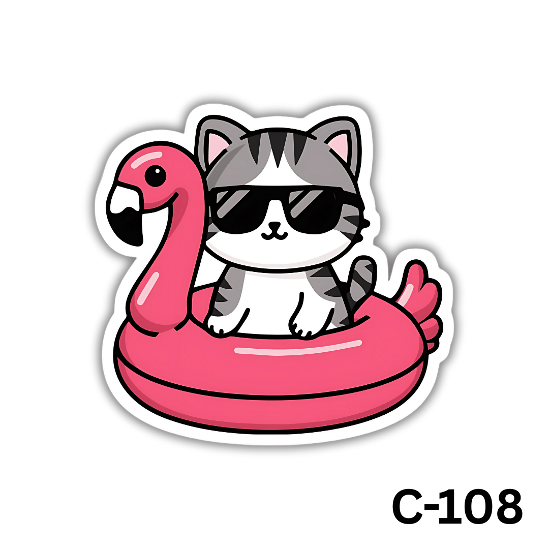 Cat in a flamingo floaty(C-108)