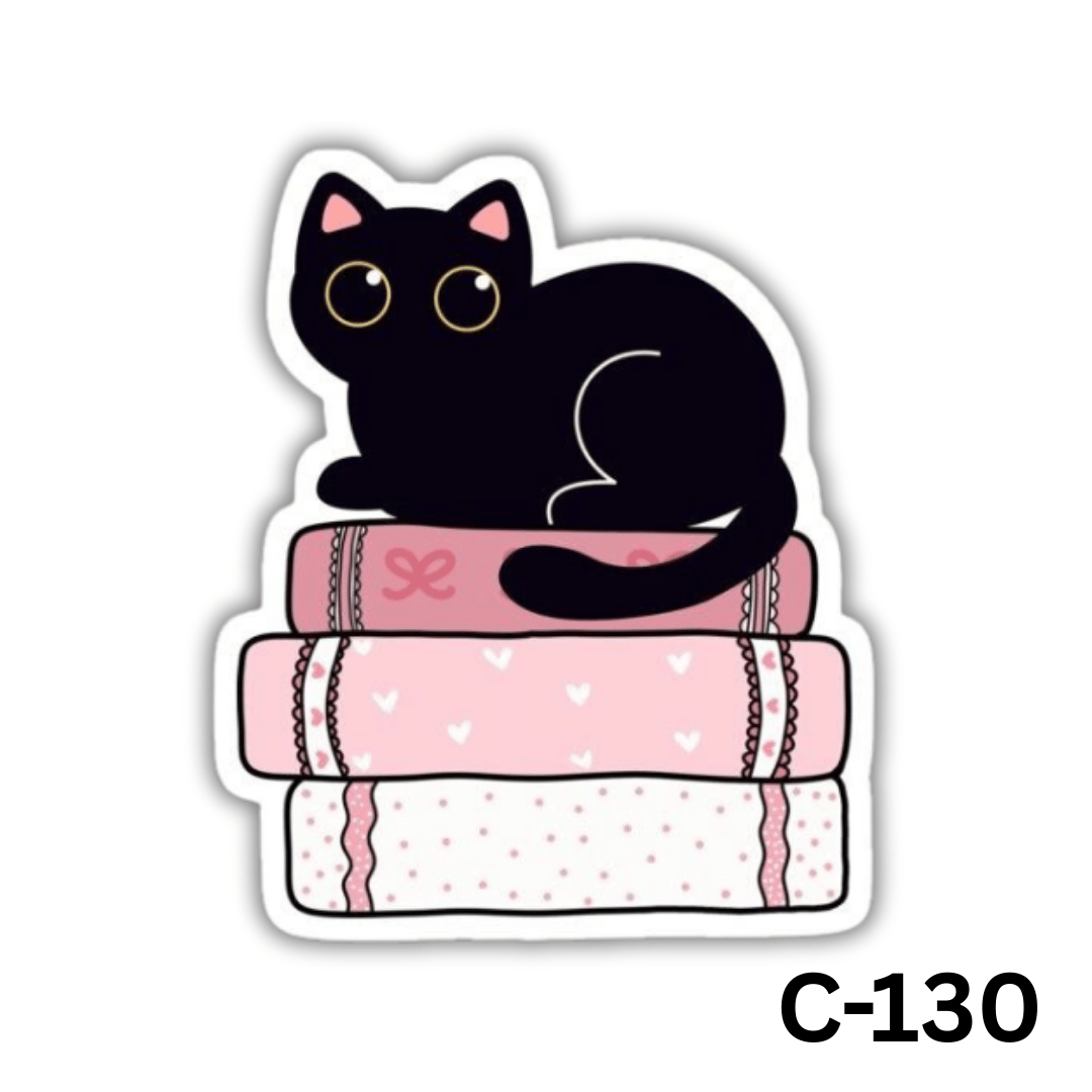 Black cat sitting on books(C-130)