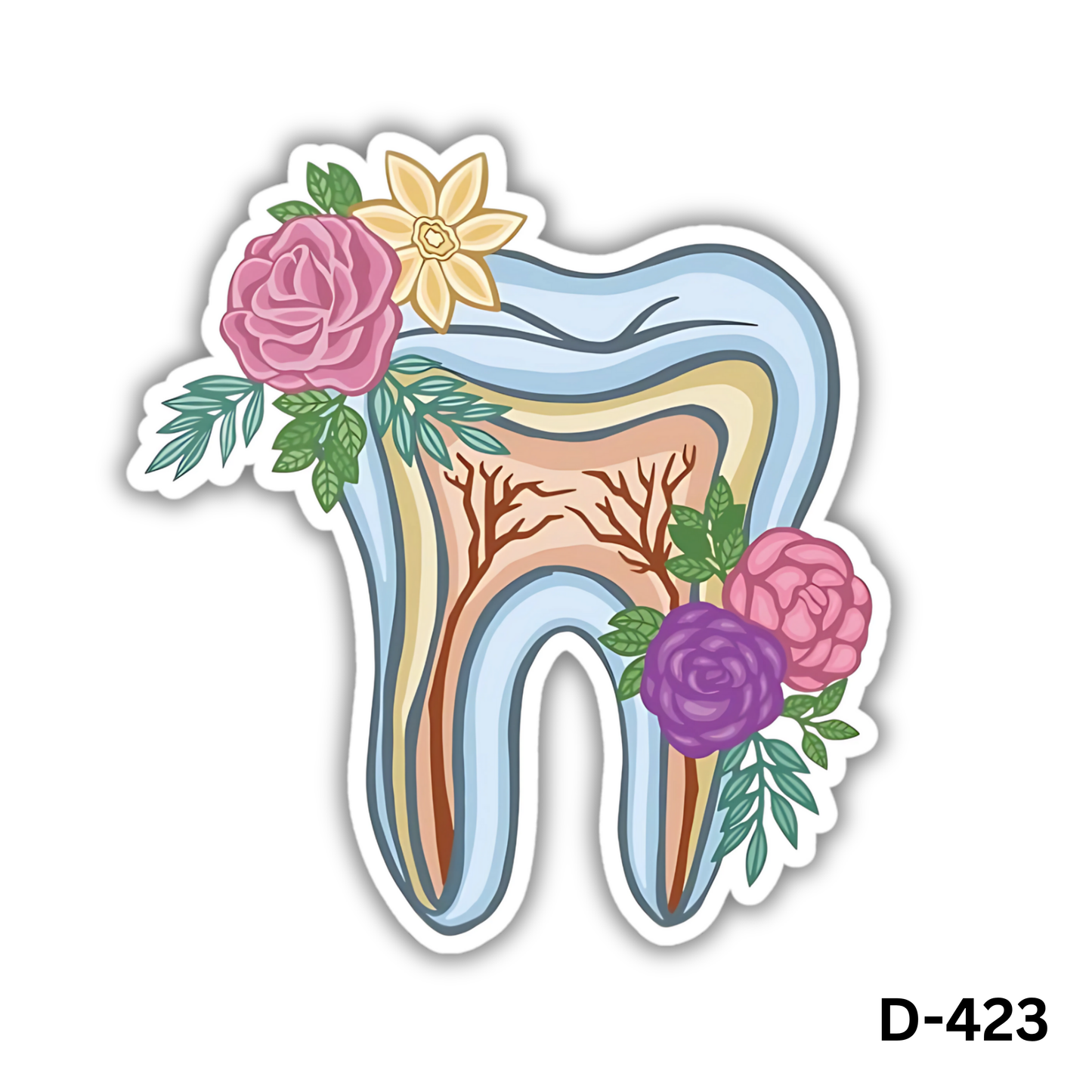 Tooth with Flowers sticker(D-423)