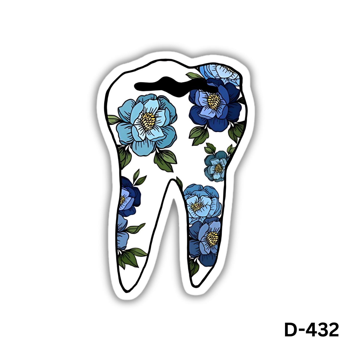 Tooth with Blue Flowers sticker(D-432)