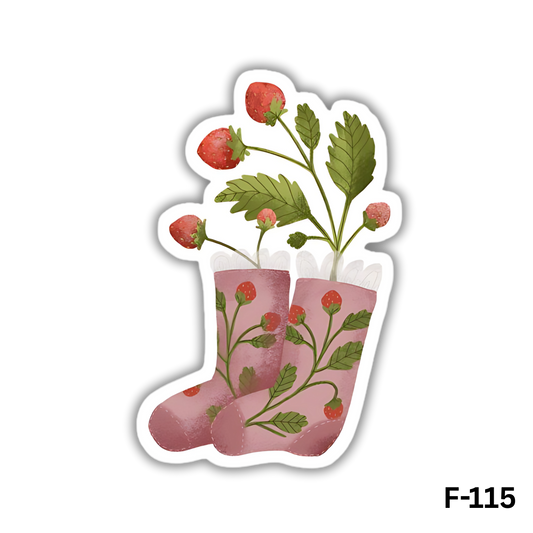 Strawberries and leaves on top of the pink boots(F-115)