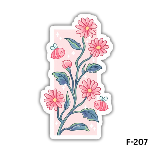 Pink Bees and Flowers(F-207)