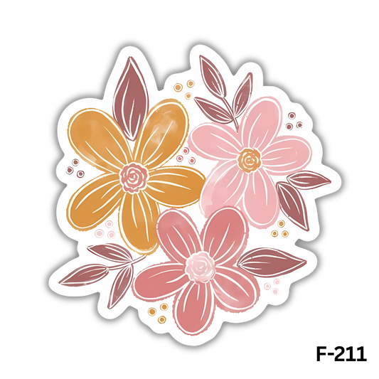 Pink and Yellow shades floral sticker(F-211)