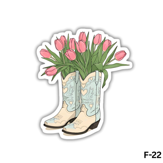 Boot with Pink Tulip Flowers(F-22)