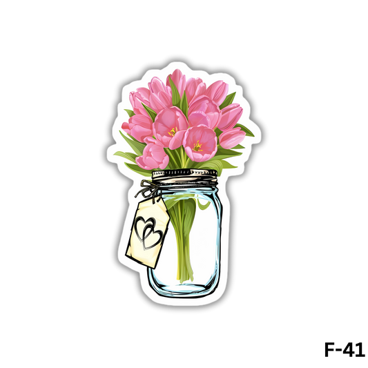 Pink Tulips in a Mason Jar(F-41)