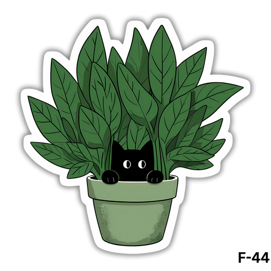 Black Cat in Plant Vase(F-44)