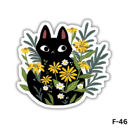 Black Cat with Sunflowers(F-46)