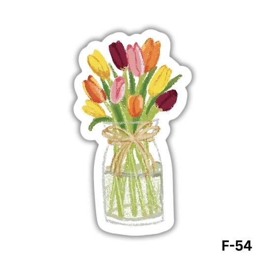 Colorful Tulips in a glass Vase(F-54)