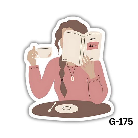 a girl reading and drinking coffee(G-175)