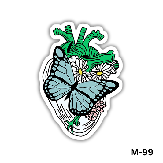 Heart with butterfly and flowers(M-99)
